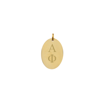 Alpha Phi Small Gold Oval Sorority Charm - Vertical Stacked Greek Letters | Waterproof, Hypoallergenic & Tarnish Resistant