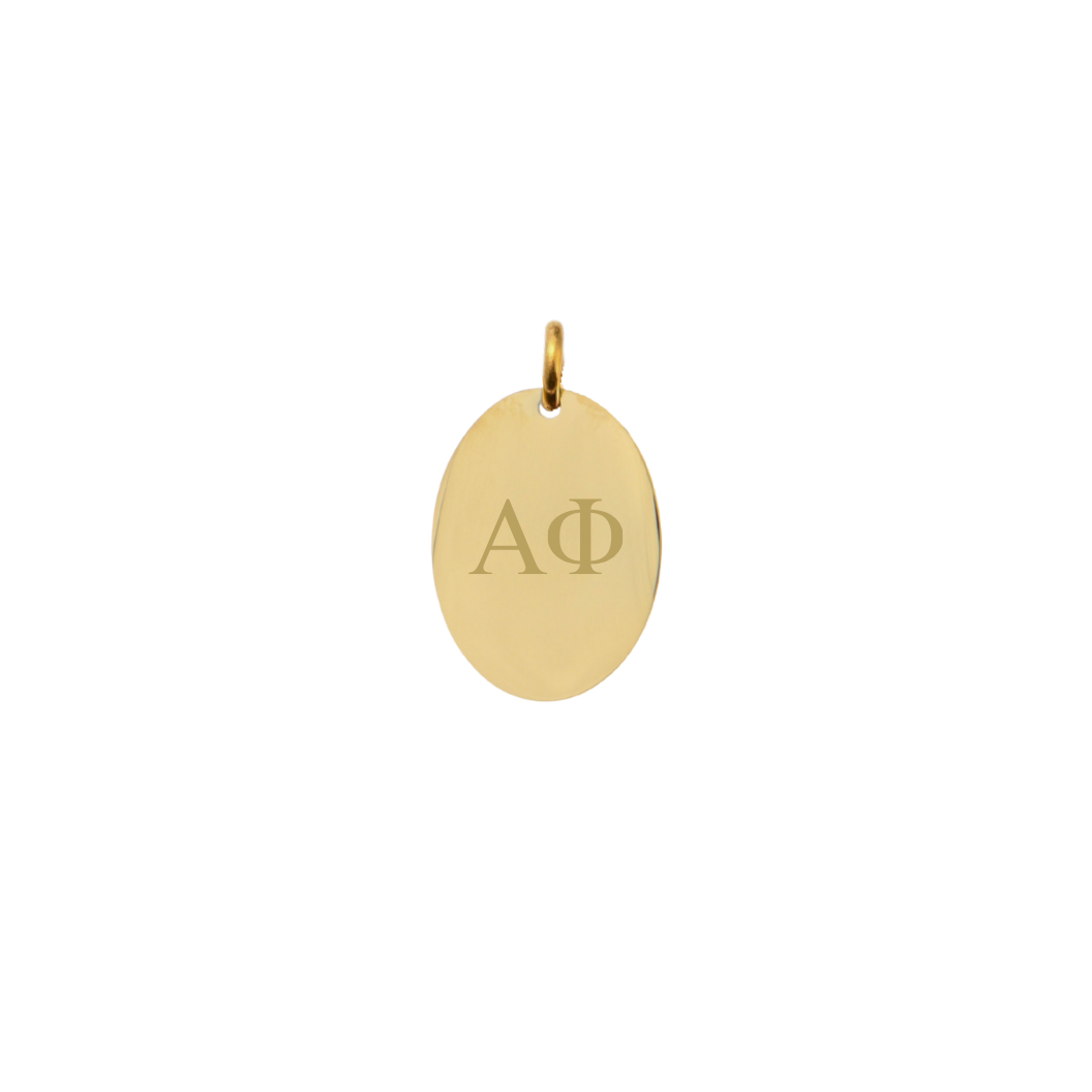 Alpha Phi Small Gold Oval Sorority Charm - Horizontal Greek Letters | Waterproof, Hypoallergenic & Tarnish Resistant