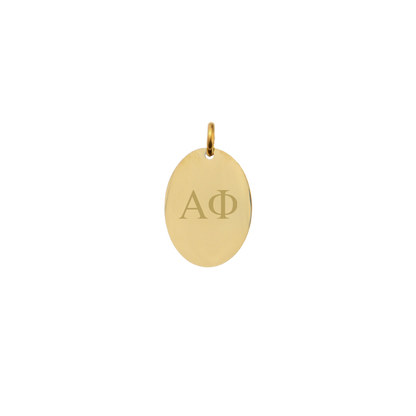Alpha Phi Small Gold Oval Sorority Charm - Horizontal Greek Letters | Waterproof, Hypoallergenic & Tarnish Resistant