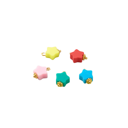 Front of five Gold Handmade Polymer Clay Star Charms | Assorted