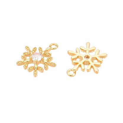 Front and back of the Gold Milgrain Snowflake Charm