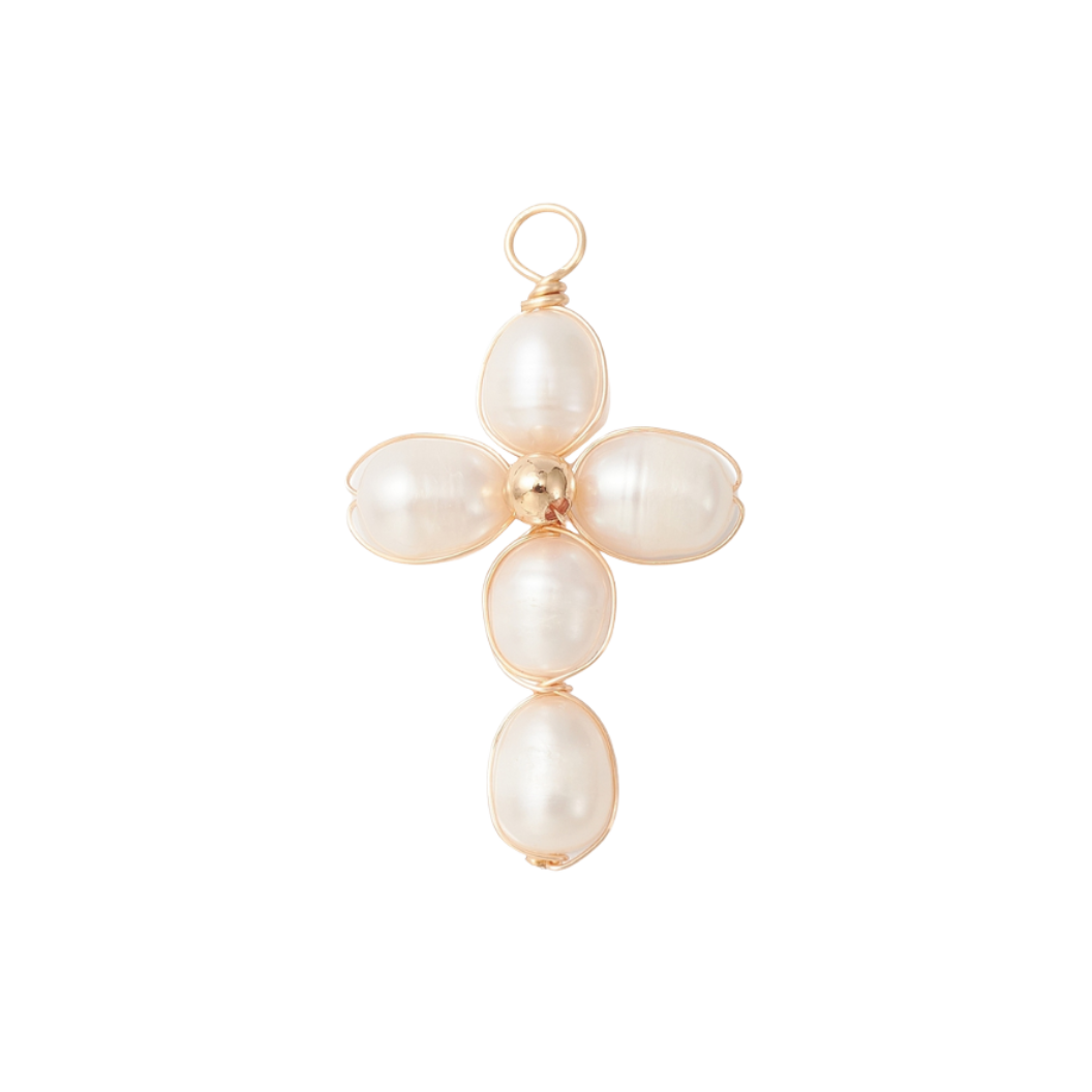 Transparent view of the Gold Pearl Pendant Cross Charm