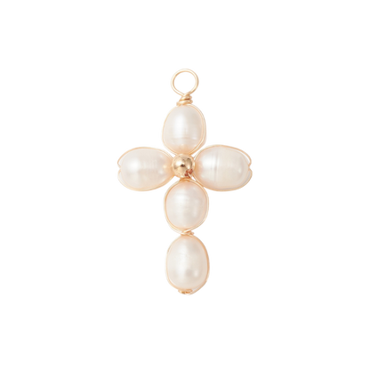Transparent view of the Gold Pearl Pendant Cross Charm