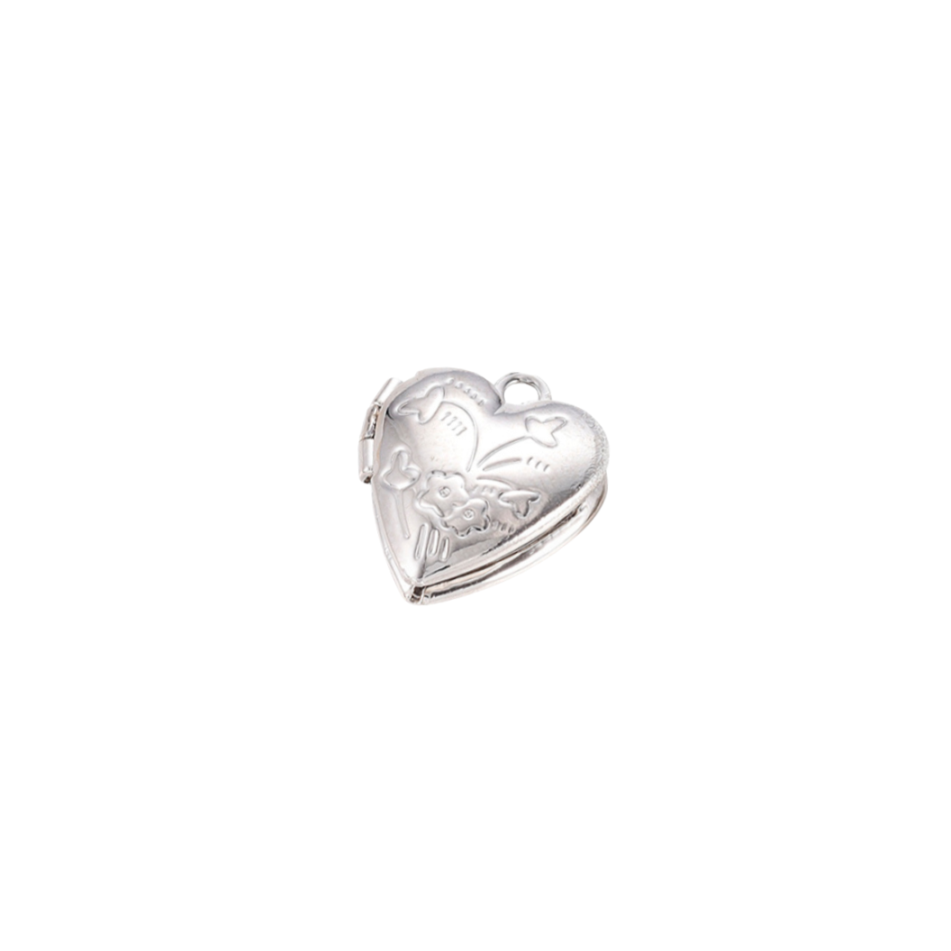 Silver Vintage Heart Locket Charm