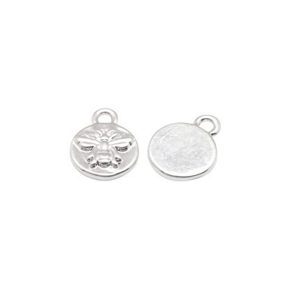Front and back view of the Silver Round Bee Charm