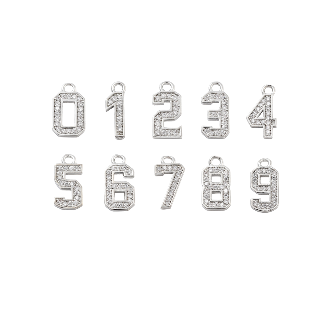 Front view of the Silver Pave Number Charm | Number Charm