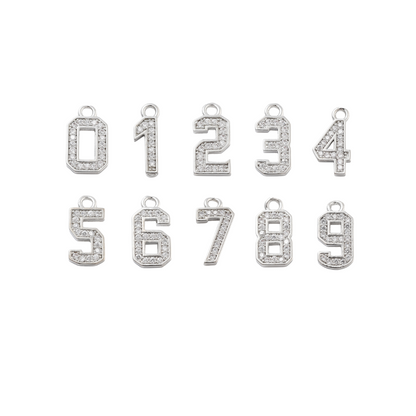 Front view of the Silver Pave Number Charm | Number Charm