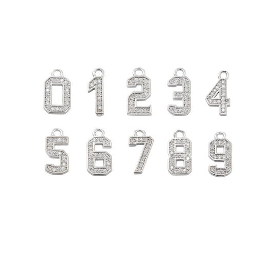 Front view of the Silver Pave Number Charm | Number Charm