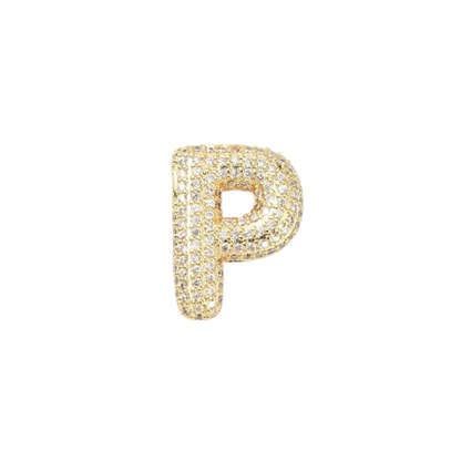 Front view of the Gold Slider Rhinestone Bubble Initial Letter | Alphabet Charm | Letter P