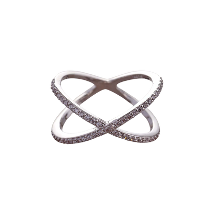 Transparent Silver Criss Cross with Cubic Zirconia Ring