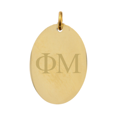 Phi Mu Large Gold Oval Sorority Charm - Horizontal Greek Letters