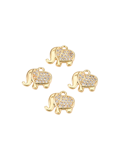 Front of four Gold Micro Pave Cubic Zirconia Elephant Charm