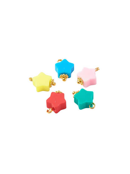 Front of five Gold Handmade Polymer Clay Star Charms | Assorted