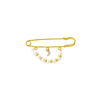 Transparent Gold Moon & Pearl Safety Pin Brooch | Shoe, Purse & Hat Charm