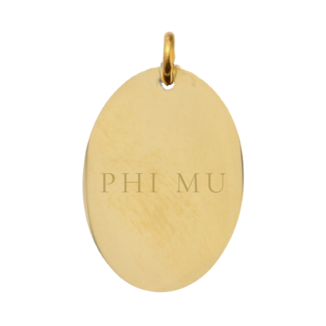 Phi Mu Large Gold Oval Sorority Charm - Full Sorority Name