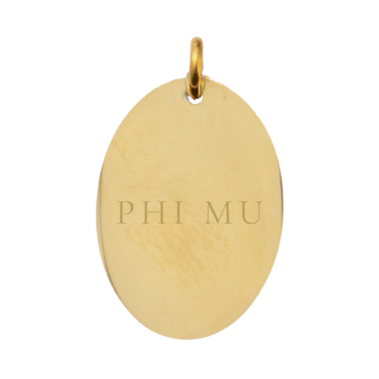 Phi Mu Large Gold Oval Sorority Charm - Full Sorority Name