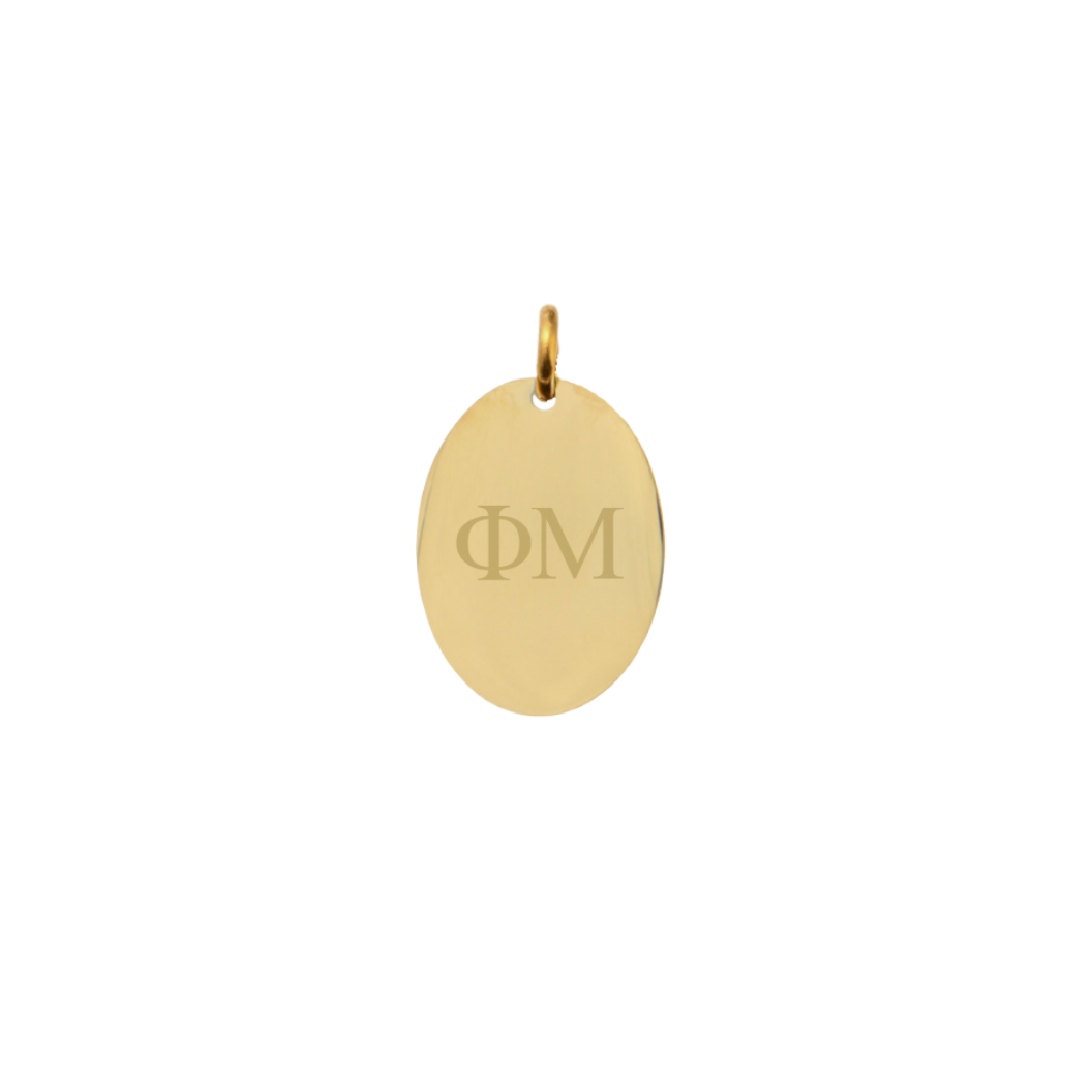 Phi Mu Small Gold Oval Sorority Charm - Horizontal Greek Letters