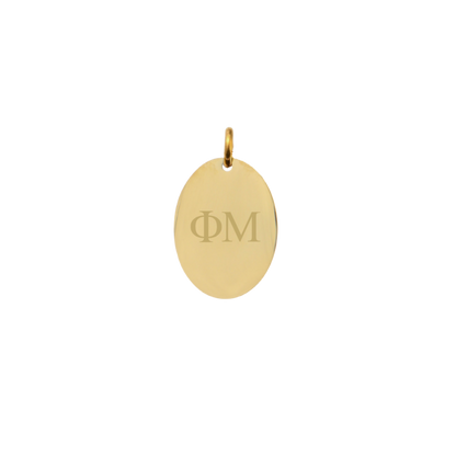 Phi Mu Small Gold Oval Sorority Charm - Horizontal Greek Letters