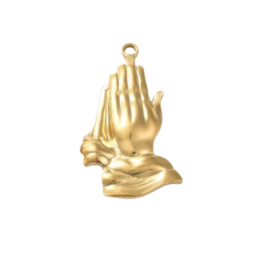 Front view of the Gold Praying Hands Charm