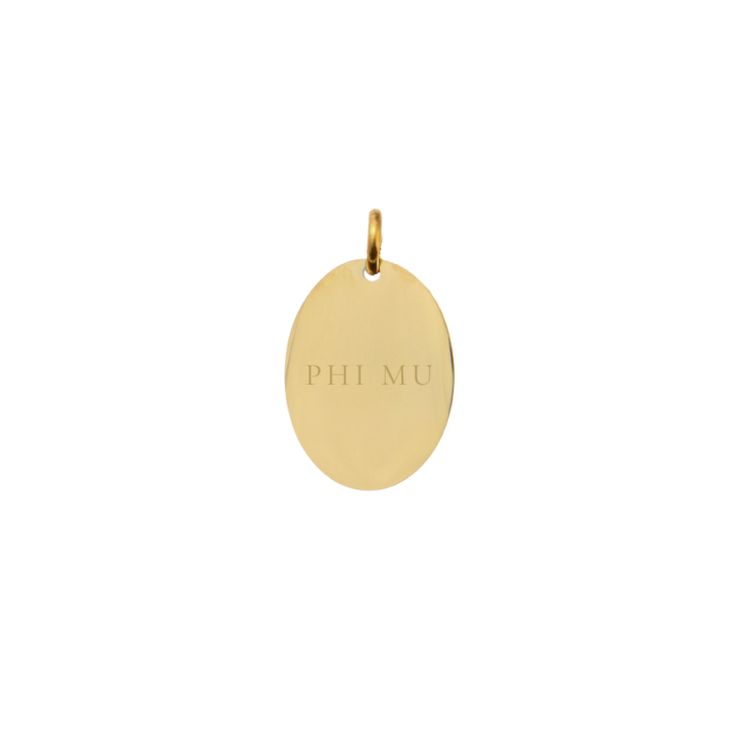 Phi Mu Small Gold Oval Sorority Charm - Full Sorority Name
