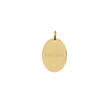 Phi Mu Small Gold Oval Sorority Charm - Full Sorority Name