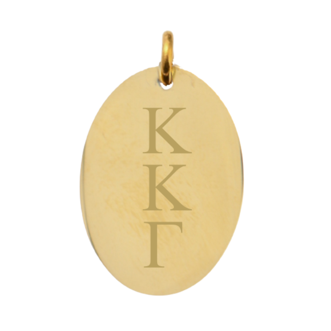 Kappa Kappa Gamma Large Gold Oval Sorority Charm - Vertical Stacked Greek Letters