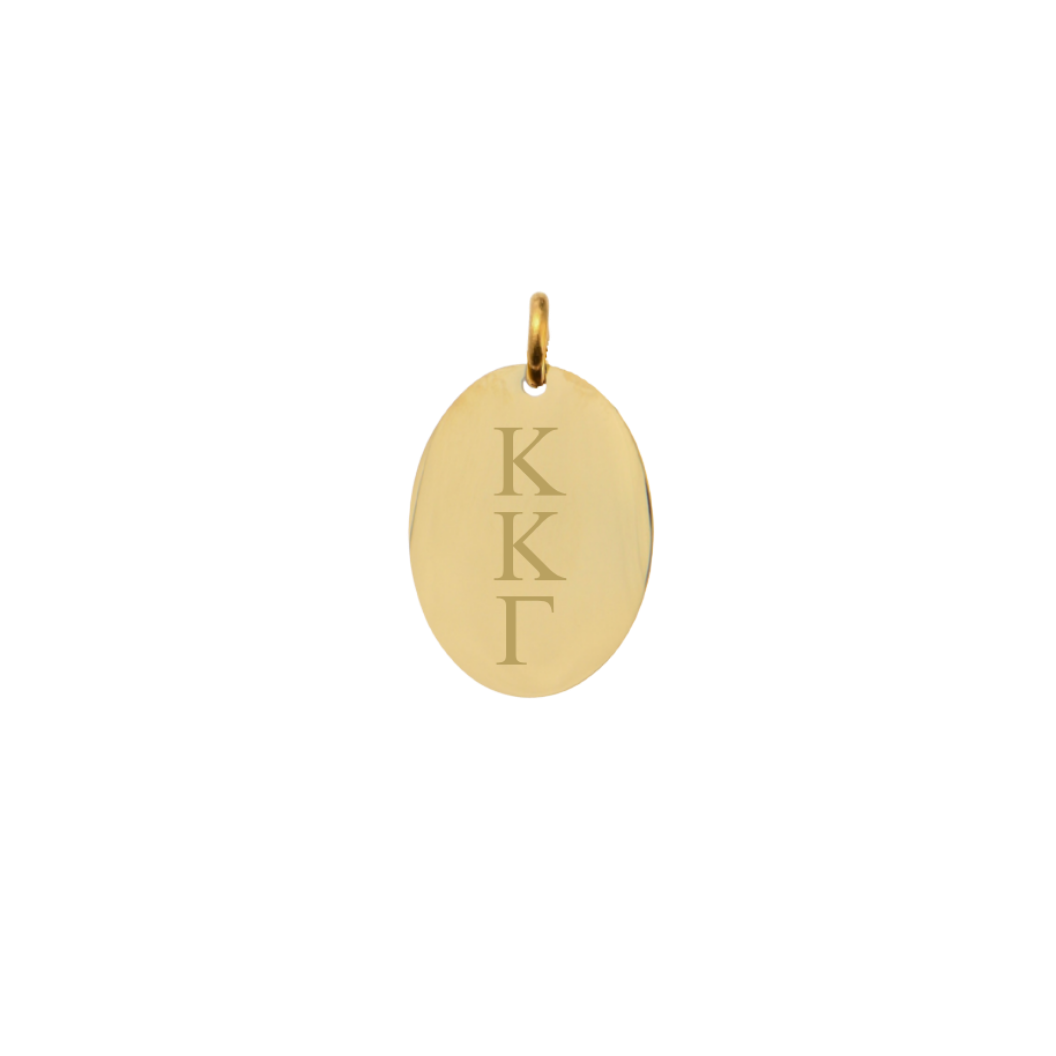 Kappa Kappa Gamma Small Gold Oval Sorority Charm - Vertical Stacked Greek Letters
