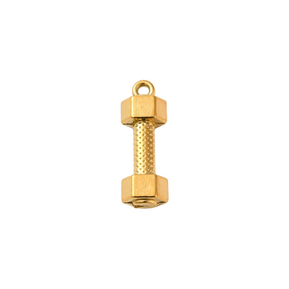 Front view of the Gold "Work it Out" Dumbbell Charm