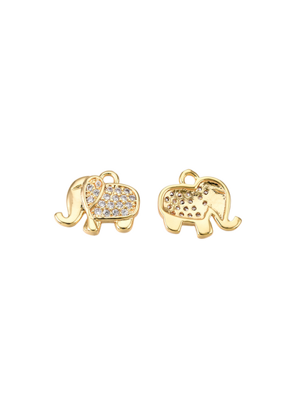 Front and back of the Gold Micro Pave Cubic Zirconia Elephant Charm
