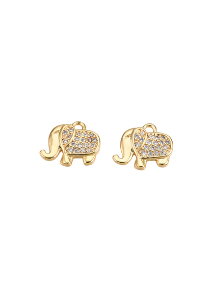 Front of two Gold Micro Pave Cubic Zirconia Elephant Charm