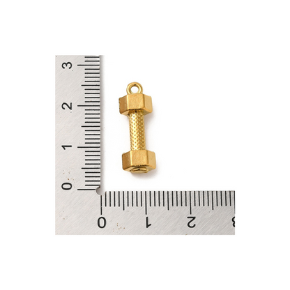 Gold "Work it Out" Dumbbell Charm compared to a ruler
