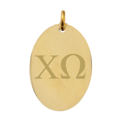 Chi Omega Large Gold Oval Sorority Charm - Horizontal Greek Letters