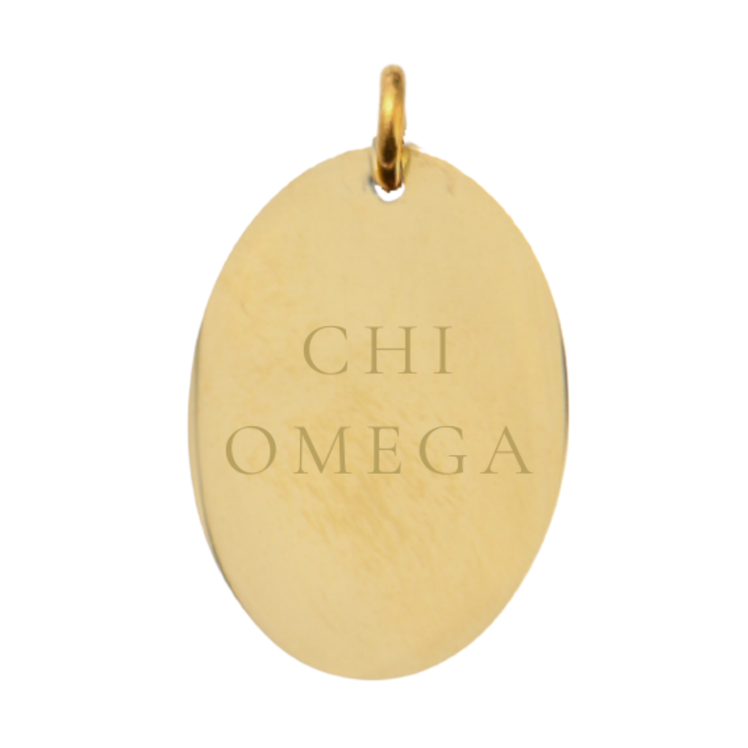 Chi Omega Large Gold Oval Sorority Charm - Full Sorority Name