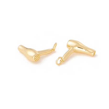 Front and back view of the Gold Blowdryer Charm