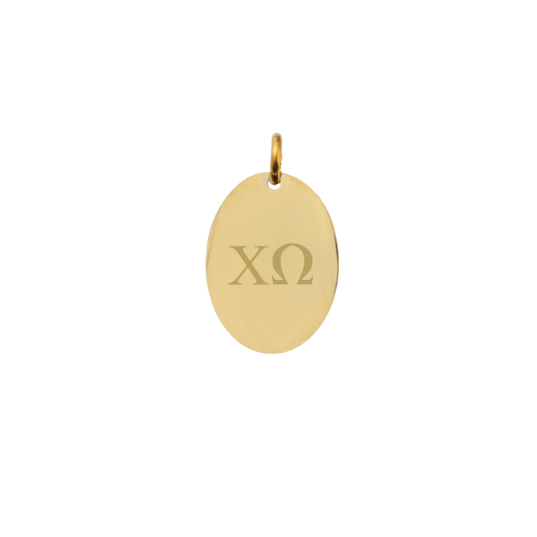 Chi Omega Small Gold Oval Sorority Charm - Horizontal Greek Letters