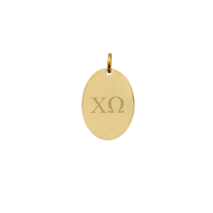 Chi Omega Small Gold Oval Sorority Charm - Horizontal Greek Letters