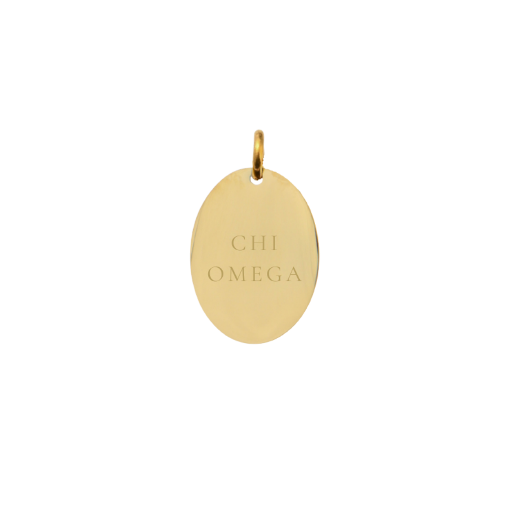 Chi Omega Small Gold Oval Charm - Full Sorority Name