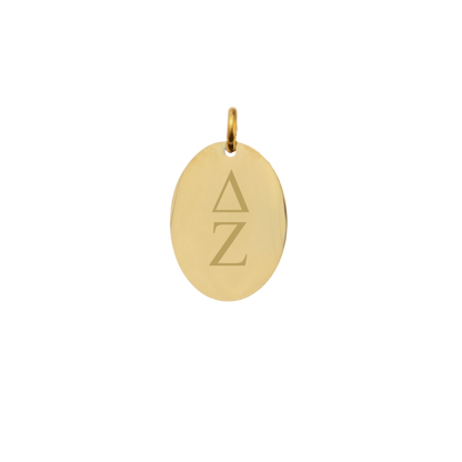 Delta Zeta Small Gold Oval Sorority Charm - Vertical Stacked Greek Letters