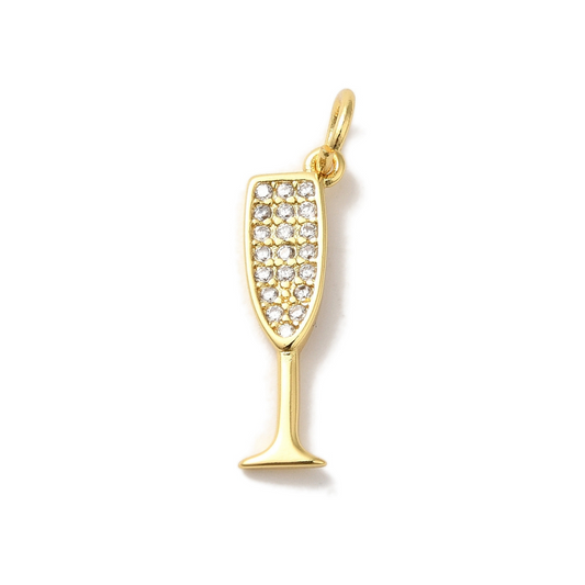 Gold Cubic Zirconia Champagne Flute Charm