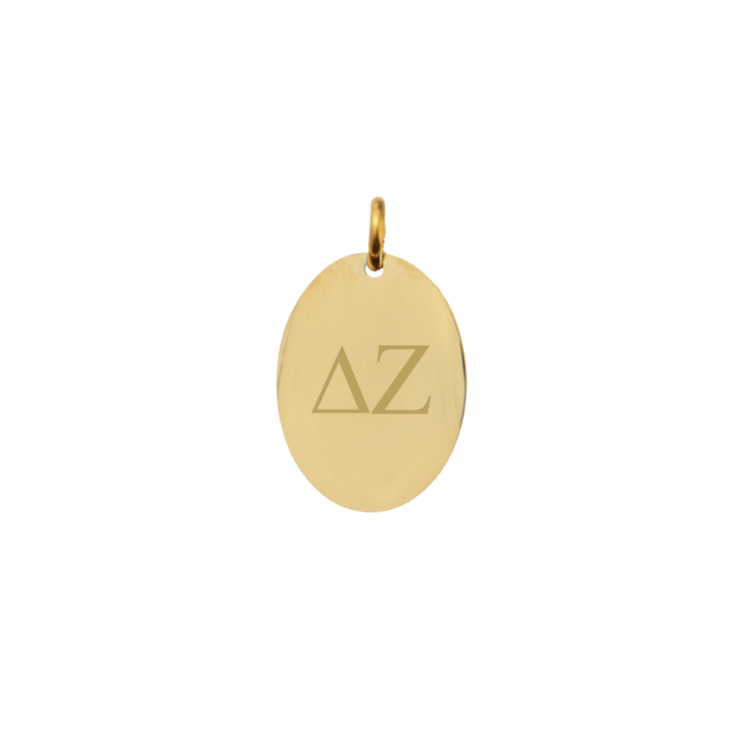 Delta Zeta Small Gold Oval Sorority Charm - Horizontal Greek Letters