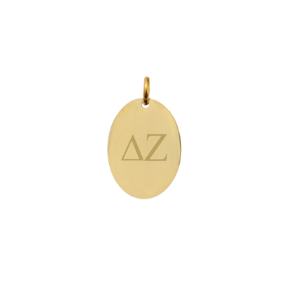 Delta Zeta Small Gold Oval Sorority Charm - Horizontal Greek Letters