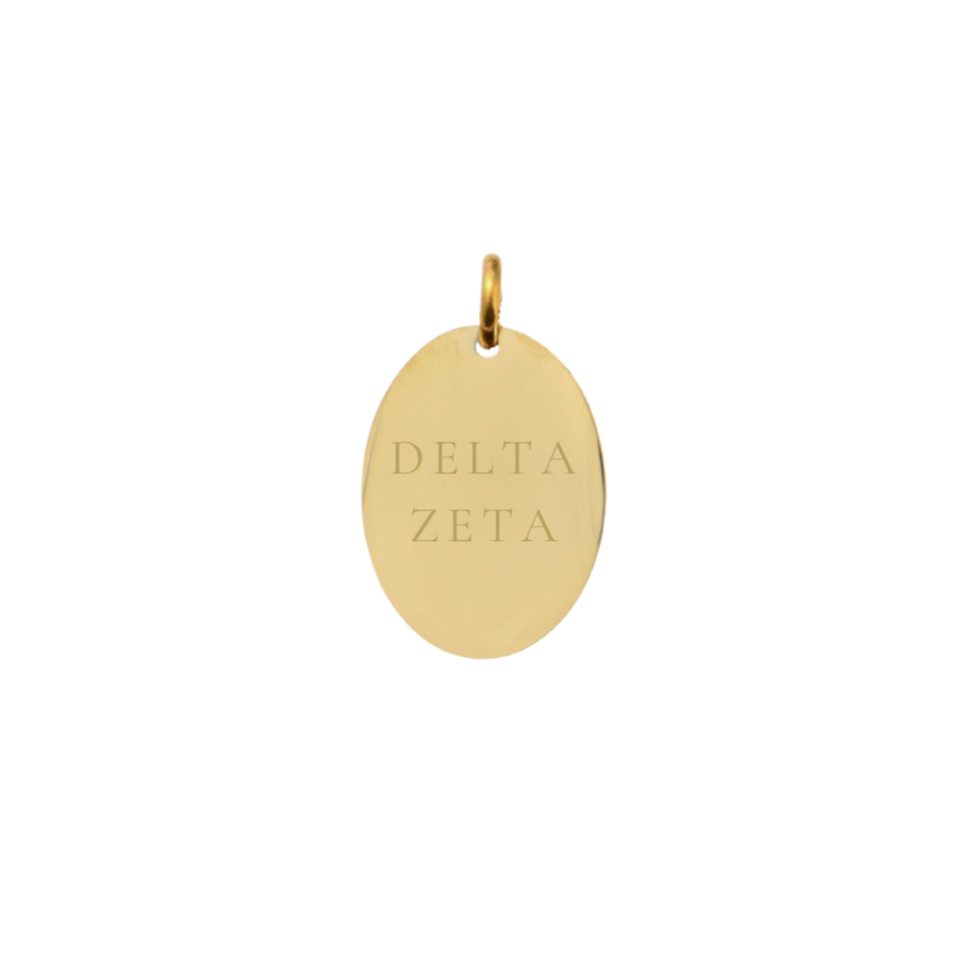 Delta Zeta Small Gold Oval Sorority Charm - Full Sorority Name