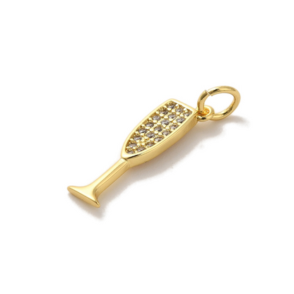 Side view of the Gold Cubic Zirconia Champagne Flute Charm