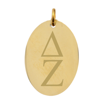 Delta Zeta Large Gold Oval Sorority Charm - Vertical Stacked Greek Letters