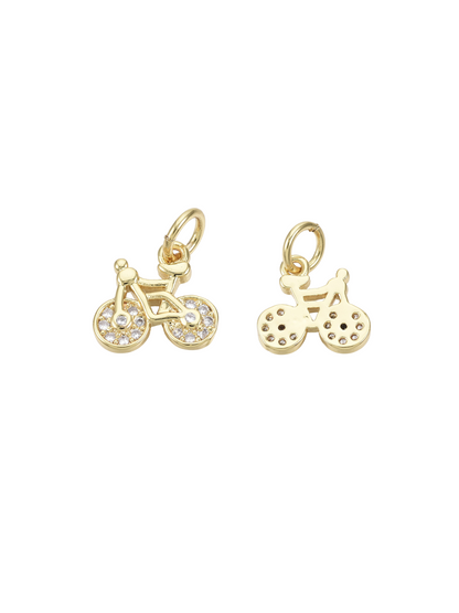 Front and back view of the Gold Micro Pave Cubic Zirconia Bike Charm
