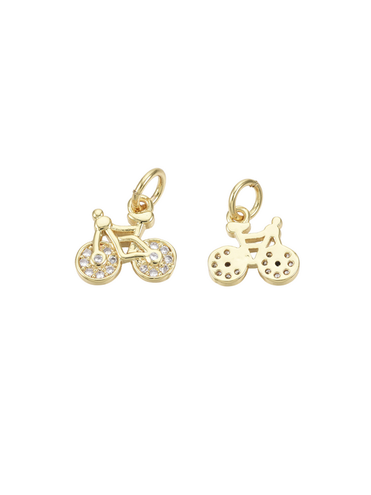 Gold Micro Pave Cubic Zirconia Bike Charm