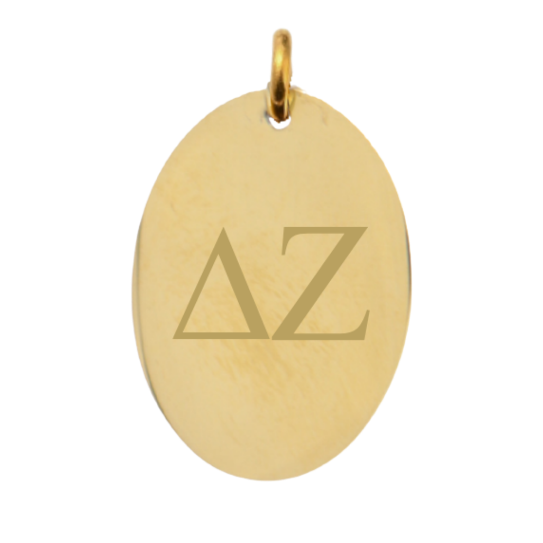 Delta Zeta Large Gold Oval Sorority Charm - Horizontal Greek Letters