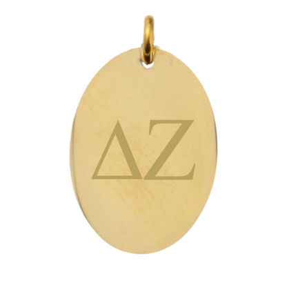 Delta Zeta Large Gold Oval Sorority Charm - Horizontal Greek Letters