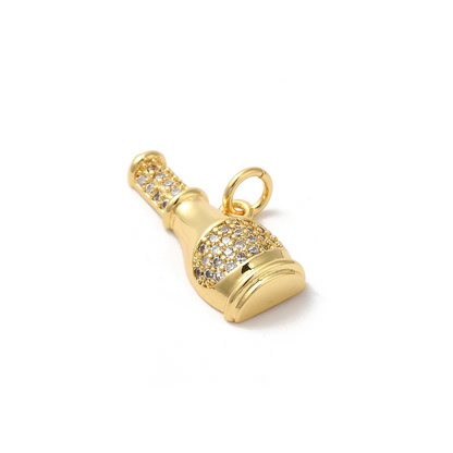 Side view of the Gold Cubic Zirconia Bubbly Bottle Charm
