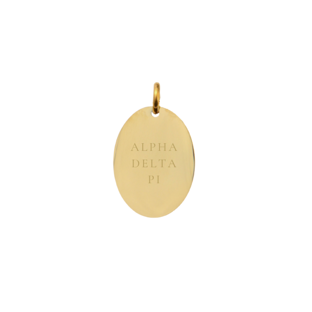 Alpha Delta Pi Gold Small Oval Charm - Full Sorority Name | Waterproof, Hypoallergenic & Tarnish Resistant